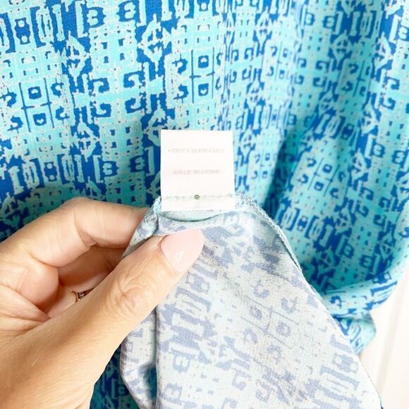 Ellie Kai Jasmine Top Blue Silk Geometric Print Sleeveless Blouse Women’s Size 0 - Picture 7 of 9